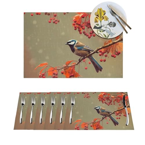 Set de table antidérapant PVC anti-tache oiseaux d'automne protège table