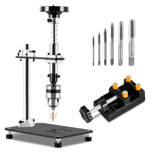 Consfly M3-M10 Manual Tapping Machine Vertical Tapping Tool with Bench Vice & 6 Taps, Hand Tapper for Metal Wood Plastic