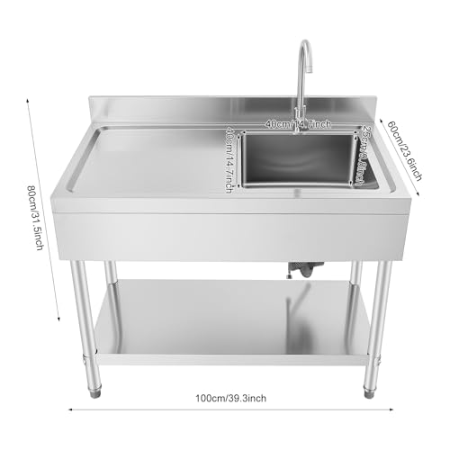 Évier de cuisine autonome 300 kg robuste avec robinet 360°