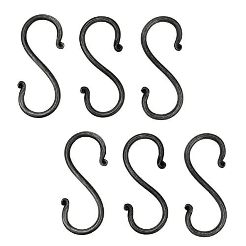 Hand Forged Metal S Hook Set Of 6 Pcs Wrought Iron Handmade S Hook Black Antique Finish Heavy Duty 3.50 Inches S Hook For Hanging Plants, Coffee Mugs, Towels In Kitchen By Living Ideas #TOP1