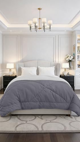Image of Monte Carlo Polyester Comforter Double Bed | 200 GSM Lightweight & Reversible | Soft Quilt for Mild Winter | Easy Care All Season Comforter (Charcole) | 87 x 94 Inches