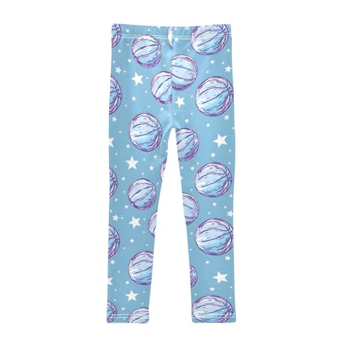 Starry Blue Basketball Print Girls Leggings Soft Stretch Workout Yoga Dance Pants for Kids Casual Tights2