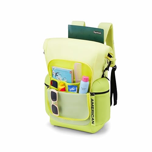 Image of American Tourister Dank | 43.32 Ltrs | 3 Compartments | Bottle Pocket | Ergonomic Padded Back Panel & Shoulder Straps | High School Backpack | 1 Year International Warranty | Lime