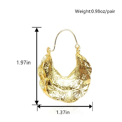 Fulani Basket Gold Round Earrings for Women Boho Statement Classic Texture Irregular Hollow Shield Shaped Chunky Large Dangle Drop Earrings for Her Wife Mom Sister Friend Fashionable Jewelry Accessories3