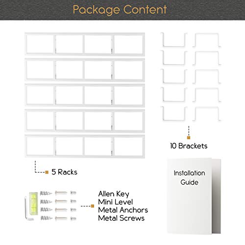 YouHaveSpace White Floating Shelves for Wall, 34 Inch Video Games CD DVD Storage Shelves, Metal Media Storage Shelf Set of 5