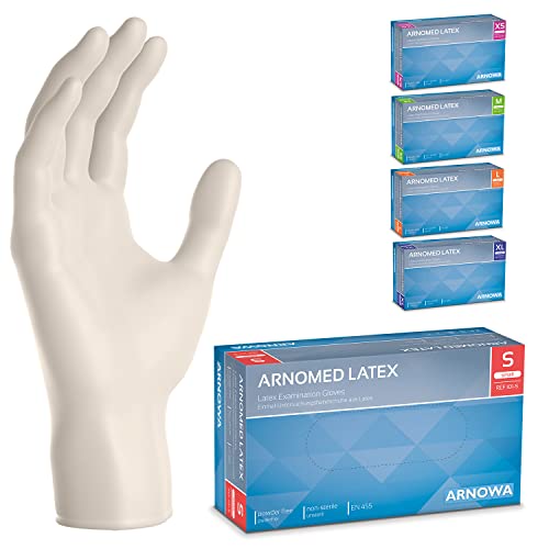 ARNOMED® Guantes de látex desechables talla S Blanco [100 unidades] - Protección para manos una vez quirúrgicos y de laboratorio - Luvas nitrilo descartaveis - Manoplas en XS, S, M, L, XL