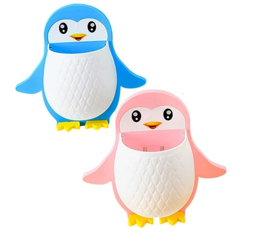 Megharsh Self Adhesive Toothbrush Holder, Plastic Wall Mounted Penguin Storage Organizer for Bathroom Penguin Wall Holder Makeup Brush Holder, Remote, Stationery Holder, Multipurpose Pack of (2)-image-7