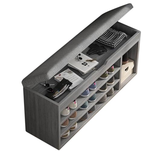 Banco de almacenamiento de zapatos de 3 niveles con cojín, elegante zapatero y organizador oculto para entrada, pasillo, sala de estar, dormitorio, balcón, diseño de ahorro de espacio