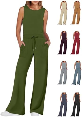Women's Romper Casual Jumpsuits Dressy Summer Outfits Casual Sleeveless Wide Leg Long Pants Romper Clothes