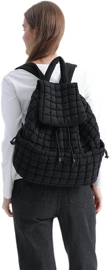 VAKAER Puffer Backpack for Women Lightweight Quilted Hiker Pack with Drawstring Padding Backpacks for Travel Gym (Black) - Image 6