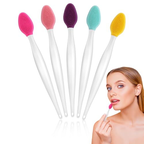 Hpmjz 5 Pcs Lip Scrub Brush Double-Sided Silicone Lip Brush Tool Lip Scrubber Exfoliator for Men Women Lip Lightening Lip Exfoliator Scrubber Tool for Dark Lips