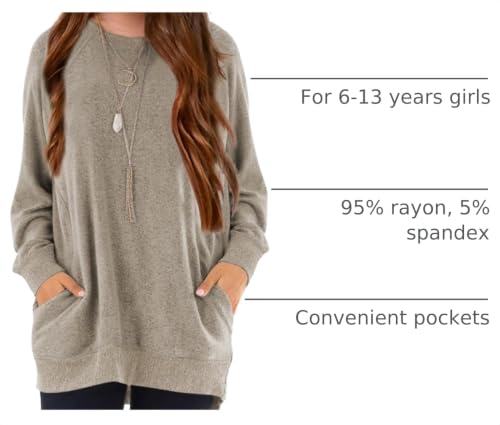 Image of Girls Shirts for 6-13 Years Long Sleeve Crewneck Tops with Pockets