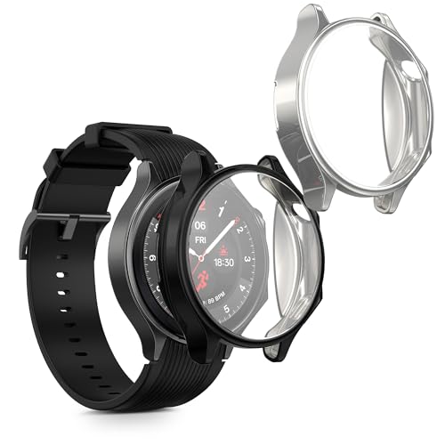 kwmobile Set 2x Custodia Smartwatch Compatibile con OnePlus Watch 2 / OPPO Watch X Cover - Case Silicone Protezione Orologio Fitness nero/argento