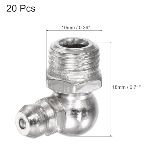 Image of uxcell Nickel-Plated Iron 90 Degree Grease Fitting M10 x 1mm Thread Hydraulic Grease Fitting Accessories, 40Pcs