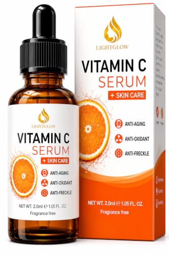 LIGHTGLOW Vitamin C Serum for Face – Brightening Anti-Aging Facial Serum with Ferulic Acid, Vitamin E & Hyaluronic Acid – Fragrance-Free Dark Spot Corrector & Glow Formula, 1 fl oz