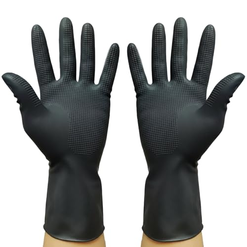 Gants en Latex Réutilisables pour Teinture de Cheveux Texturés Épais Sans Poudre Antidérapants Respirants Confortables pour Salon de Coiffure et Soins(S)