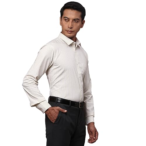 Image of Park Avenue Men's Pure Cotton Stripe Pattern Slim Fit Semi Cutaway Collar Full Sleeve Formal Shirt