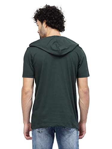 Image of Kalt Men Half Sleeves Cotton Blend Colour Block Hoodie T-Shirt