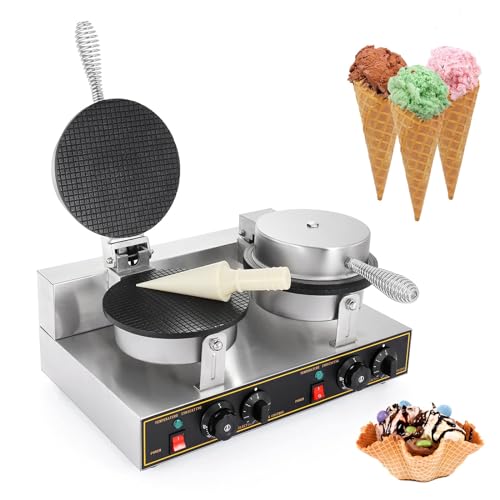 CóNica Para Helados Máquina eléctrica para hacer conos de helado, 2400 W, para uso comercial, de acero inoxidable, antiadherente, con doble cabezal para hacer waffles, ideal para pizza, panq