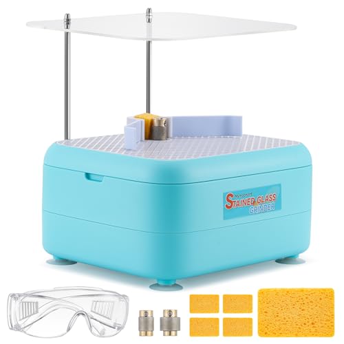 Mxmoonant Mini Amoladora del Vidrio Manchado del Agua DIY, Adecuado para Vidrieras, Mosaicos, Cerámica, con 2 Brocas de Diamante y Deflector (Azul Claro)