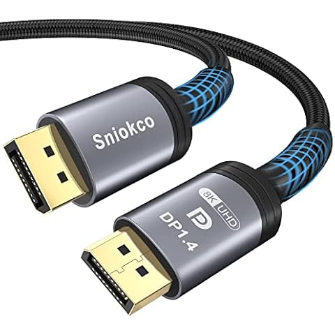 Sniokco 8K DisplayPort Cable 1.4, 8K DP Cable 2M (8K@60Hz, 4K@144Hz, 2K@165Hz), Support FreeSync G-Sync, Nylon Braided 32.4Gbps Ultra High Speed DisplayPort Cable for PC, Gaming Monitor, TV, and More Cover