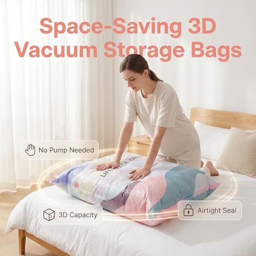 Bolsas de almacenamiento al vacío para ropa, edredones, mantas, 3 sacos de compresión resistentes, no necesita bomba, sello hermético que protege la ropa de cama del polvo y la humedad