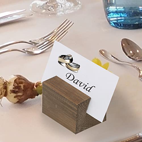 Mygift Rustic Brown Solid Wood Small Place Card Holder, Decorative Wooden Wedding Table Name Card And Number Holder, Set Of 10 #TOP2