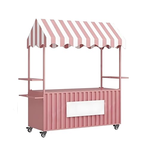 Carrito de venta móvil con toldo a rayas, puesto de comida callejera portátil para pasteles, frutas, flores y artículos de segunda mano, perfecto para festivales y mercados