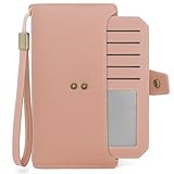 GOUNNU Cartera de Mujer Grande Monedero Mujer Piel Protección RFID Billeteras para Mujeres con 32 Ranuras Tarjetas y Cremallera Bolsillo Monederos Larga Carteras (Rosa)