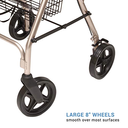 Lumex Walkabout Contour Deluxe Rollator with Seat - Larger 8" Wheels & Padded Backrest for Upgraded Comfort - Champagne, RJ4805CH