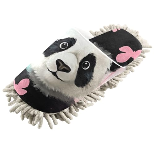 Microfiber Cleaning Slippers Panda Pink Washable Mop Shoes Slipper for Men/Women House Floor Dust Cleaner, Size L2