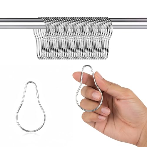 100 Pack Shower Curtain Hooks, 2.5 Metal Shower Curtain Rings, Made of Rust Resistant Nickle-Plated Steel, Pear Shaped Split Rings, Hanging Clips