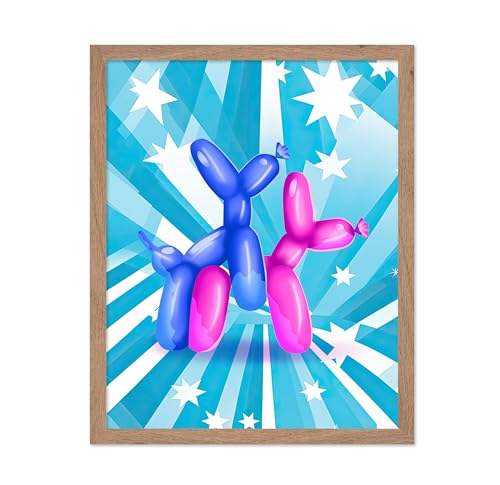 Poster Master Balloon Dog Print - Naughty Dog Poster - Trendy Pop Art - Modern Housewarming Gift for Men & Women - Funny Wall Decor for Bedroom, Living Room or Bathroom - 11x14 Beige Framed