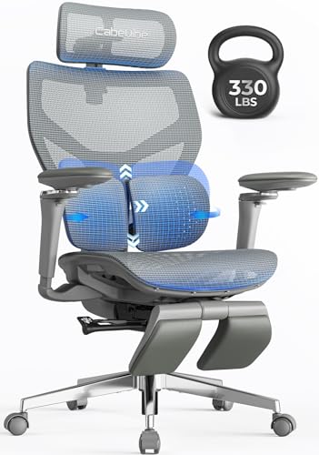 Image of Ergonomic Office Chair with Adaptive Dual-Wing Lumbar Support - Over 10 Hours Sitting Comfortable Mesh Big and Tall Home Desk Chair, 4D Headrest, 2-Gear Footrest, 630 Armrst, Seat Depth Adjustable