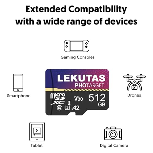Image of 512GB Micro SD Card, microSDXC UHS-I Flash Memory Card TF Card, High Speed 100MB /s, C10, U3, A2, V30, for Full HD, 4K UHD Video Recording