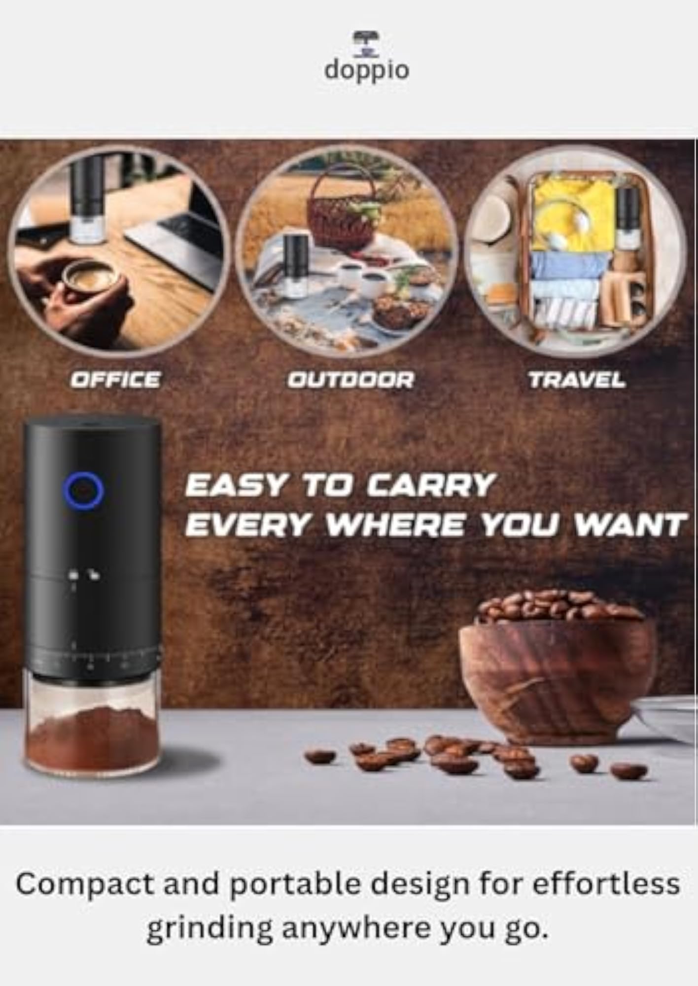 Rechargeable Electric Coffee Grinder with Adjustable Grind Settings