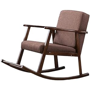 CHICAI schommelstoel – gestoffeerde schommelstoel, moderne hoge rugleuning fauteuil, comfortabele tuimelstof gewatteerde zitting houten basis (kleur: bruin)