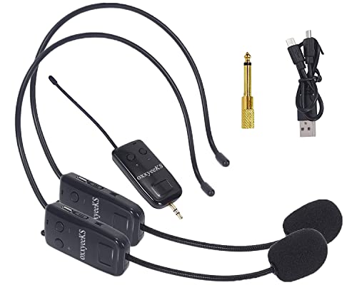 oxxyeeKS Wireless Microphone Headset for 2 People, 160ft Range, Working Time 6h, Wireless Headset Mic ＆Handheld Mic 2 in 1, for Karaoke Speaker, Tour Guides, PA System, Amplifier, Teaching, Fitness