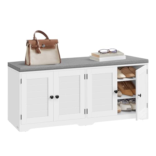VASAGLE Shoe Storage Bench with Cushion, 3-Tier Entryway Bench with