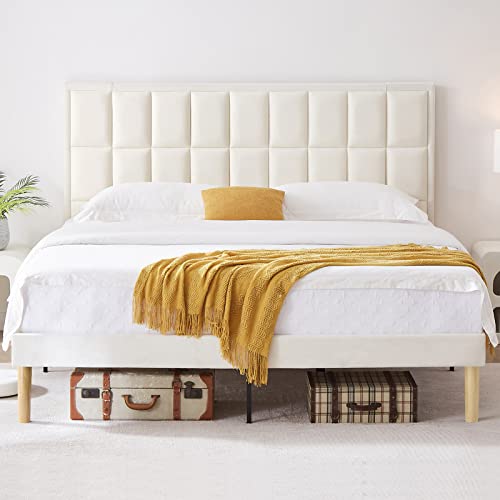 Flolinda King Bed Frame Cozy Velvet Upholstered King Size Bed Frame Modern King Bed Frame And Headboard Strong 42Pcs Slats 13 Bed Feet Support No Box Spring Needed Easy Assembly #TOP18