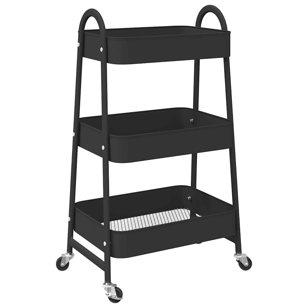 Carro de almacenamiento de 3 niveles, color negro, 42 x 41,5 x 77 cm, acero con 4 ruedas, dos bloqueables, carrito para cocina, baño, oficina, orden y ayuda de transporte