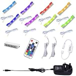 AIBOO LED RGB Under Glass Shelf Cabinet Lighting Kit with RF Remote Control, Dimmable Long Clip on Glass Display Shelf Lights, Ultra Slim LED Strips Lights for Kitchen Counter and Cupboard (8 Pack)