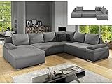 Venta-Unica - Sofá-Cama rinconero panorámico y Reversible de Piel sintética y Tela Dakota - Gris