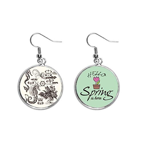 Pendientes de primavera estilo colgante de hipocampo negro y joyas de ilustración marina