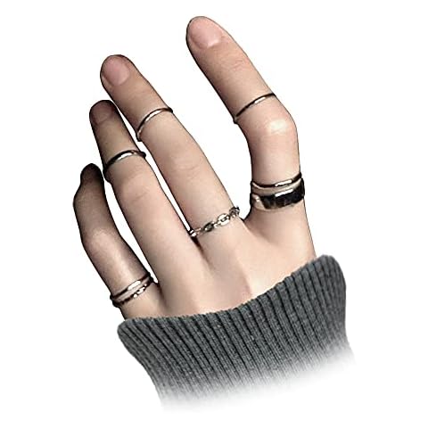 Chmier Gothic Knuckle Ring Set 7 Pcs Half Open Finger Ring Silver Punk Stackable Rings for Women or Men Cover