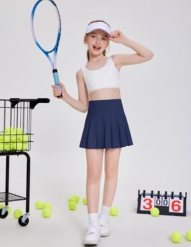 Arshiner Faltenrock Mädchen Tennisrock Plissee Sommerrock Blau Sportrock Hohe Taille Golf Skorts Schuluniform Rock 140/10-11 Jahre