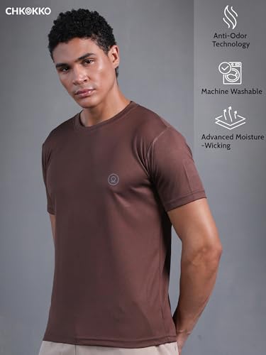 Image of CHKOKKO Gym T Shirts for Men Workout Activewear Solid Quick Dry Sports Tshirt for man Breathable Lightweight Half Sleeve Regular Fit Round Neck Running Boys T Shirt