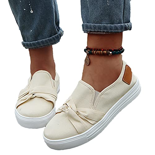 XBCDX Zapatillas de Deporte para Mujer Zapatos para Caminar Elástico Punta Cerrada Cómodo Tacón Plano Color sólido Lona para Mujer Zapatos sin Cordones Mocasines Transpirables de Verano Cover