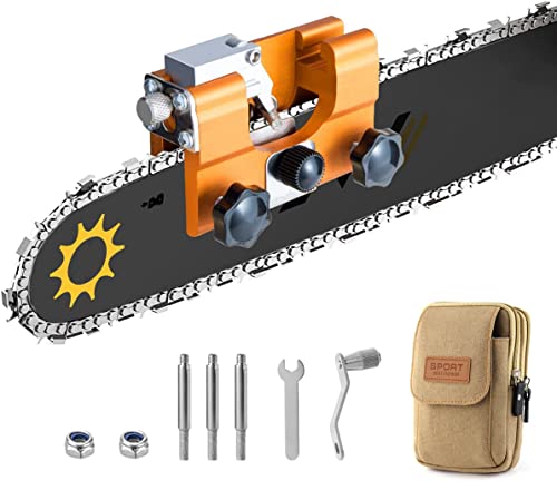 AMGJ Afilador de Cadena de Motosierra, Sacapuntas de Cadena de Motosierra Portátil con Paquete de Almacenamiento, Adecuado para Todo Tipo de Sierras de Cadena y Motosierras,Style 2 Khaki Cover