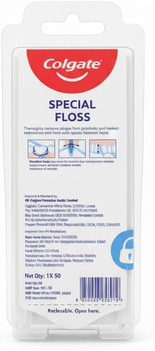 Colgate Special Floss Pre-Cut Strands, 50 Count, for Braces, 3 in 1 Ultimate Floss, Floss Threaders for Bridges and Implants